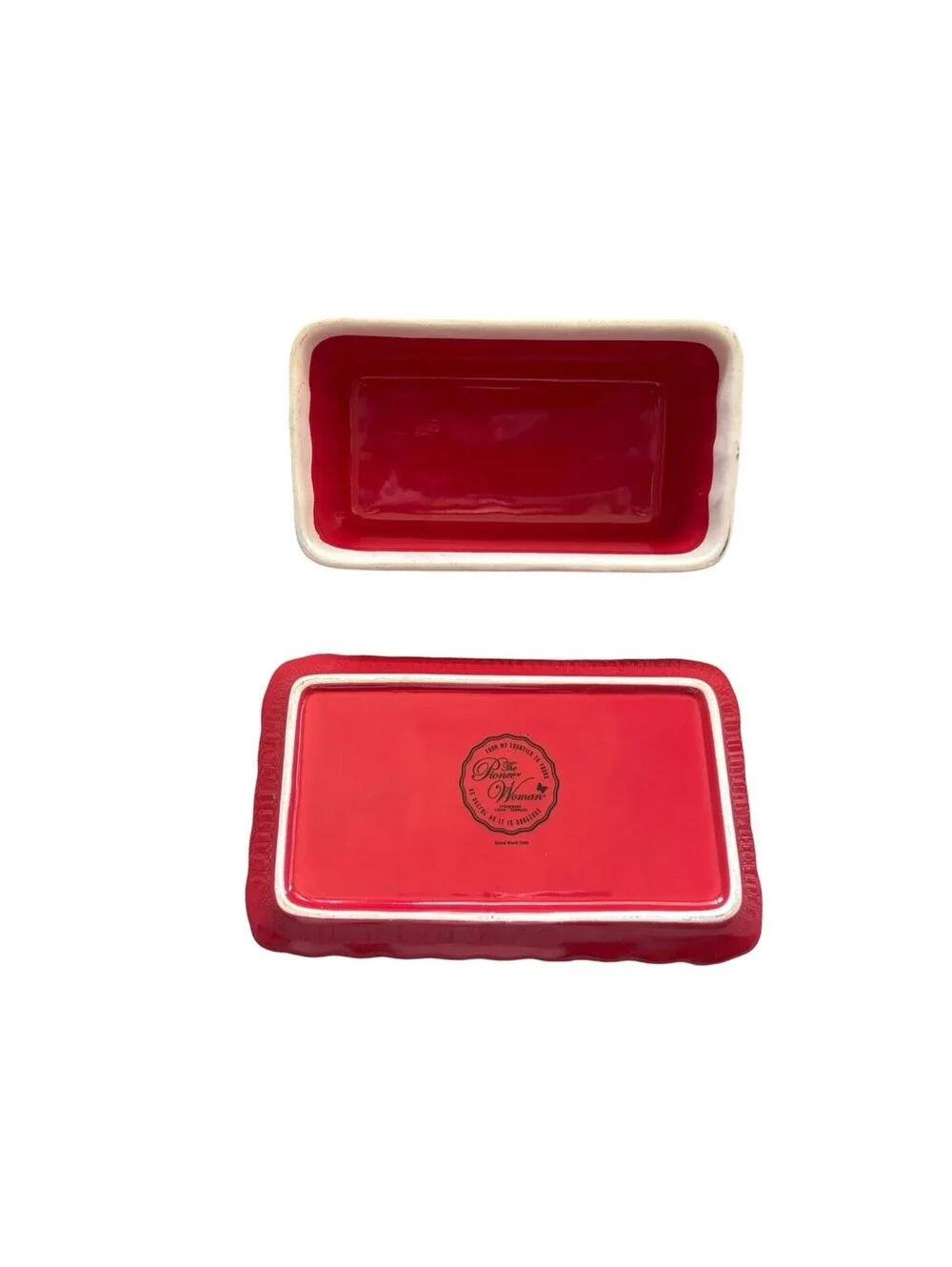 Pioneer Woman Red Embossed “Toni” Stoneware Covered Butter Dish 1/4 Lb